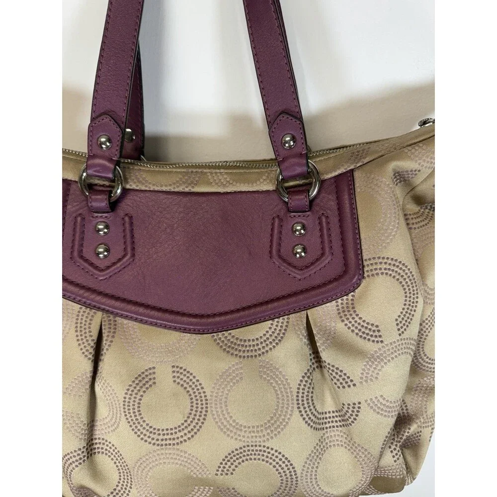 VTG COACH Y2K Ashley Carryall Shoulder Bag Brown/Purple Logo Leather Canva 15x11